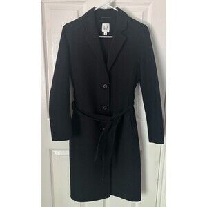 Gap Women Sz XS Petite Wool Trench Coat Wrap Tie Button Pockets Minimalist
